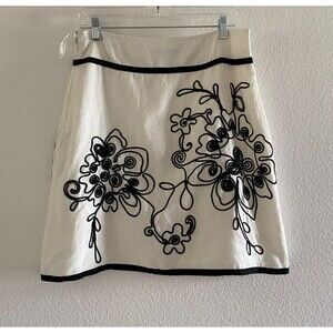 Camille le Vie Linen Black And White A‎ Line Embroidered Skirt Womens Size 8